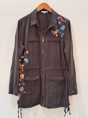 Willow & Clay Gray/Black Lightweight Jacket Floral Boho Embroidery Size Large